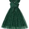 4144-kTdM3L.jpg Girl's V Neck Ruffle Sleeve A Line Dress High Waist Mesh Tulle Dress