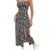 414GOkPBoKL.jpg Women's Floral Print Split Thigh Midi Cami Dress Square Neck High Waist Slim Fit Summer Dress