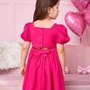 414h5aPgjbL.jpg Toddler Girl's Square Neck Short Puff Sleeve A Line Flared Tie Back Cute Mini Dress