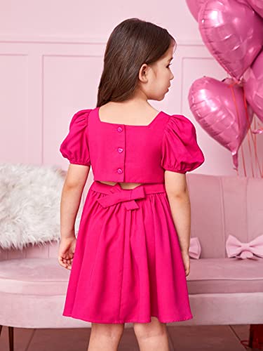414h5aPgjbL.jpg Toddler Girl's Square Neck Short Puff Sleeve A Line Flared Tie Back Cute Mini Dress
