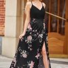 Women Summer 2025 Maxi Dress Vacation Floral Spaghetti Strap Spring Casual Boho Split Beach Long Flowy Sundress