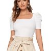 Women's Puff Sleeve Square Neck Short Sleeve Elegant Tee Top