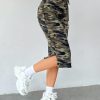 415OfJ1KcoL.jpg Women's Camo Print High Waist Skinny Midi Skirts Split Side Drawstring Waist Hip Skirt