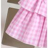 Girl's 2 Piece Bow Outfits Cute Short Sleeve T Shirts and Layered Ruffle Plaid Skirt Set