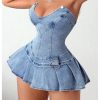 416ibRJL2WL.jpg Women's Strapless Pleated Mini Denim Dress Party Club Corset Tube Dresses