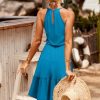 416j-8r7MgL.jpg Womens 2025 Summer Dress Halter Wedding Guest Casual Beach Vacation Outfits Belted Sundresses with Pockets