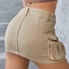 Women's Low Waist Button Bodycon Mini Cargo Denim Skirt with Pocket