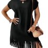 Women's Plus Size Round Neck Short Sleeve Fringe Hem Dress Casual Dresses