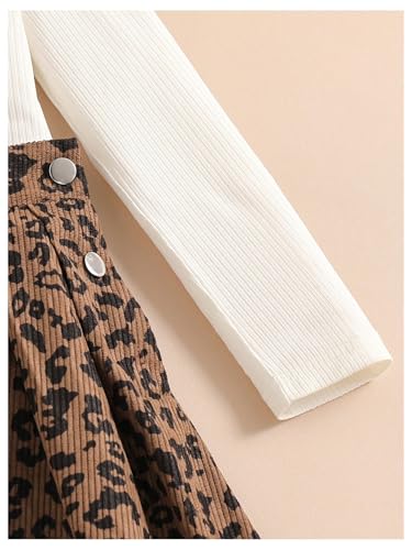 417LGa2SNwL.jpg Girl's Leopard Print Corduroy Pinafore Dress Sleeveless Short Overall Dresses