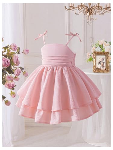 Toddler Girl's Bow Tie Shoulder Layered Ruffle Cami Dress Ruched Swing Short Dresses