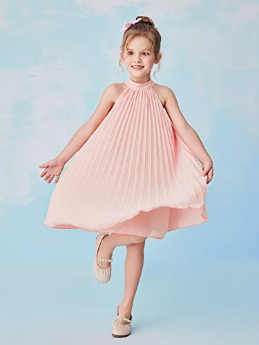 417s2ViZdlL.jpg Girl's Sleeveless Pleated Halter Dress Casual Button Back Dresses