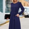 418AnnwoBeL.jpg Womens Long Sleeve Casual Dresses 2025 Business Work Teacher Fall Church Belted A Line Flowy Midi Dress