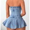 418Mks4utuL.jpg Women's Strapless Pleated Mini Denim Dress Party Club Corset Tube Dresses