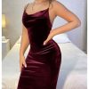 418qxV1rRJL.jpg Women's Cowl Neck Bodycon Cami Dress Spaghetti Strap Party Cocktail Midi Velvet Dress