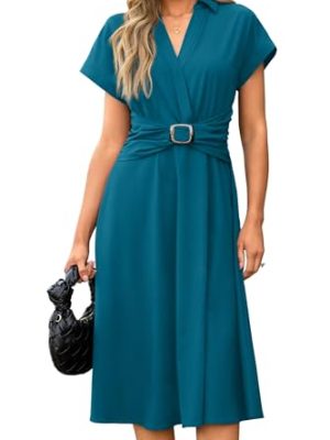 Womens Wear to Work Teacher Business Casual Dress Funeral Midi Dresses Button Down Office Clothes with Pockets