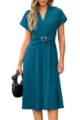 418vR1apPPL.jpg Womens Wear to Work Teacher Business Casual Dress Funeral Midi Dresses Button Down Office Clothes with Pockets