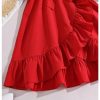 418zmgnYRtL.jpg Girl's Ruffle Trim Wrap V Neck Sleeveless Dress Party Belted A Line Dresses