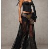 419LzEODe8L.jpg Women's Sexy See Through Sheer Lace Maxi Skirt Low Waist Ruffle Hem A Line Flowy Skirt