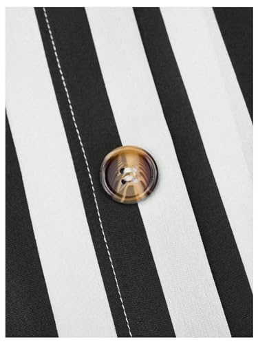 Women's Plus Size Striped High Waist Button Decor Flare A Line Maxi Skirt with Pockets