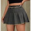 Women's Plus Size Pleated Mini Denim Skirt Y2k Frayed Hem A Line Skirt