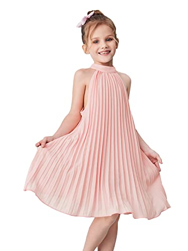 419s8YAiI3L.jpg Girl's Sleeveless Pleated Halter Dress Casual Button Back Dresses