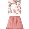 41Acj33kRFL.jpg Girl's 2 Piece Floral Print Tank & Skirt Set Ruffle Sleeve Tanks and Wrap Front Skirts Summer Outfits