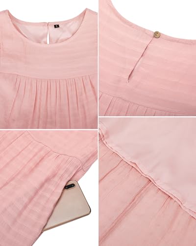 Women's 2024 Summer Midi Dresses Sleeveless Crewneck Beach Boho Casual Loose Long Flowy Tiered Sundress with Pockets