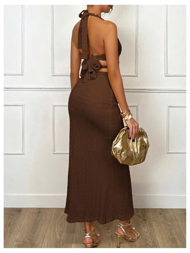 Women's Cut Out Halter Bodycon Dress Backless Side Slit Prom Long Dresses