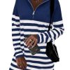 41Aq1IDWeKL.jpg Women's Winter Sweater Dress 2024 Striped Long Sleeve Lapel Collar Chunky Knit Slouchy Oversized Sweaters