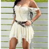 41B6Yg8dDiL.jpg Women's Textured Tie Front Sleeveless Mini Dress Asymmetrical Ruffle Cowgirl Cami Dresses