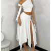 41BYBnfnOiL.jpg Women's 2 Piece Outfits Asymmetrical Neck Sleeveless Top and Split Thigh Ruffle Midi Skirt Set
