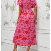41BnfzvxYOL.jpg Women's Floral Print V Neck Ruffle Short Sleeve Dress Split A Line Long Dresses
