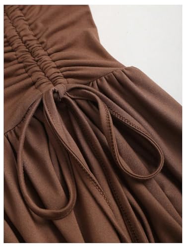 41Bo9ZeXpCL.jpg Women's Punk Halter Mini Dress Western Asymmetrical Ruffle Sleeveless Drawstring Ruched A Line Dresses