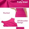 41BuuLRi-sL.jpg Women 2025 Summer Vacation Dress Sleeveless One Shoulder Mesh Stretchy Bodycon Ruched Slit Wedding Guest Midi Dress
