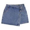 Women's High Waisted Button Front Denim Skort Asymmetrical Hem Skirt Shorts