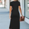 Women 2025 Summer Casual Dress Tie Waist T Shirt Short Sleeve Beach Crew Neck Slit Maxi Trendy