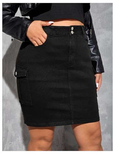 Women's Plus Size Stretchy Bodycon Denim Cargo Skirt High Waisted Short Jean Skirts
