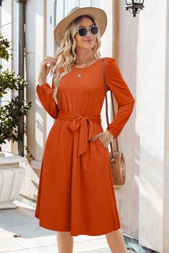 41CFSsuJsuL.jpg Womens Long Sleeve Casual Dresses 2025 Business Work Teacher Fall Church Belted A Line Flowy Midi Dress