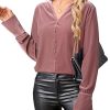 41CbCsZCLmL.jpg Women's Velvet Smocked Dressy Casual Fall Outfits Long Sleeve Button Down Shirts Business Work Tops Trendy