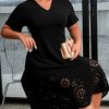 41CgIIJ6wcL.jpg Women's Plus Size V Neck Scallop Trim Cut Out Short Sleeve A Line Swing Midi Dress