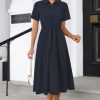 Womens Wear to Work Teacher Business Casual Outfits Long Dresses Tie Waist Shirt Dress Attire with Pockets