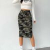 41D0ir3suvL.jpg Women's Camo Print High Waist Skinny Midi Skirts Split Side Drawstring Waist Hip Skirt