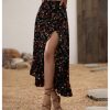 Women's Boho Floral Print Ruffle Maxi Skirt High Waisted Split Long Skirts