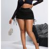 Women's Plus Size Drawstring Side Denim Mini Skirt High Waisted Ruched Bodycon Skirt