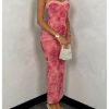 Women's Floral Print Sleeveless Bodycon Dress Lace Up Split Back Long Cami Dress