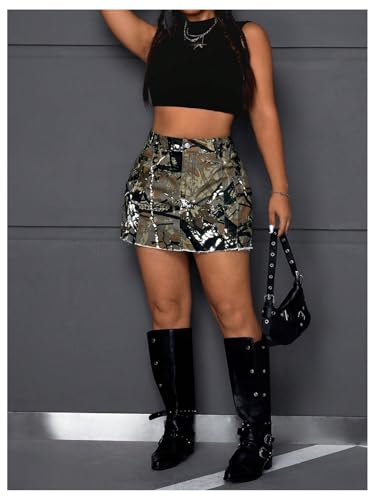 41E3BnC03aL.jpg Women's Plus Size Y2K Mini Denim Skirt High Waist Bodycon Cargo Skirts with Flap Pocket