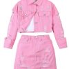 41E5ayqHtaL.jpg Girl's 2 Piece Outfits Ripped Button Down Jacket Elastic Waist Denim Skirt Set