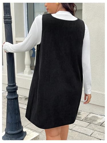 41E6N8fw2aL.jpg Women's Plus Size Corduroy V Neck Tank Overall Dress Sleeveless Loose Casual Short Dress