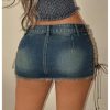 41E9ytlXKmL.jpg Women's Lace Up Side Bodycon Denim Mini Skirt Y2k Low Rise Frayed Hem Jean Skirts