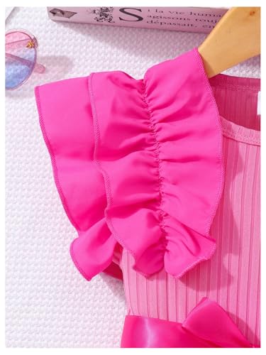 Toddler Girl's Bow Ruffle Cap Sleeve Mesh Dress Birthday Party Belted Swing Dresses